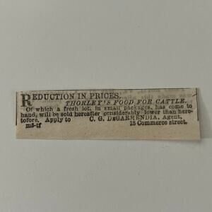 Thorley's Cattle Food CG DeGarmendia 1862 Civil War Baltimore Clipping SAJ2-S27